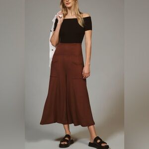 Daily Practice by Anthropologie Flowy Wide-Leg Brown Cropped Pants Size Large